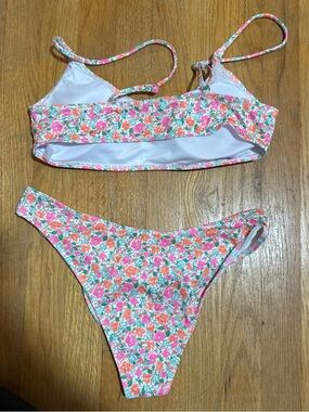 SHEIN Pink & Orange Floral Ribbed Bikini Set